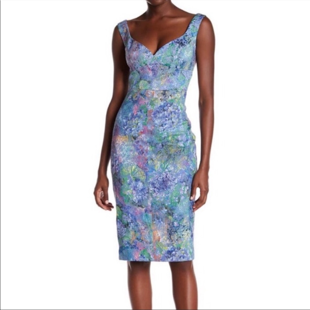 Black Halo Sz 8 Abstract Print Dress Leaves Purple